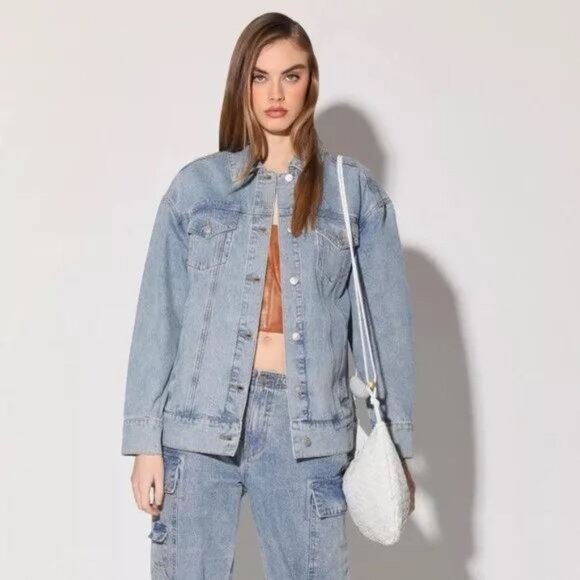 NWT Anthropologie Walter Baker Raelynn Denim Jean Jacket in Light Wash - Picture 1 of 8